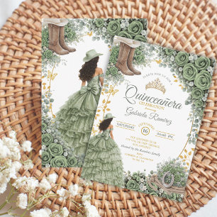 Convites Festa de Quince Anos Country Western Sage Verde Ro