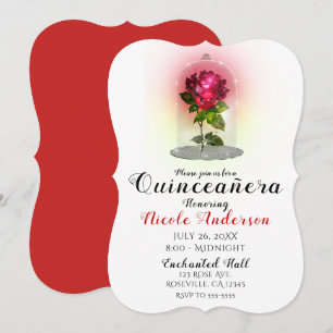 Convites Festa de Quince Anos Encantada com Rosa Vermelha B