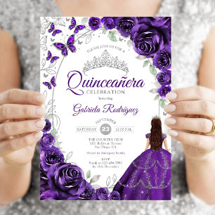 Convites Festa de Quince Anos Floral Roxo Prata