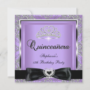 Convites Festa de Quince Anos Lilás Damasco Prata Preto