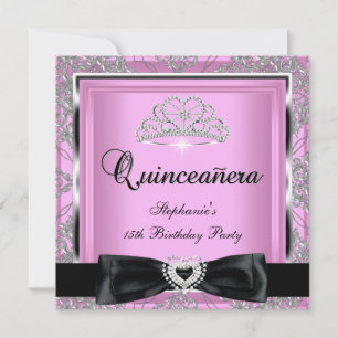Convites Festa de Quinceanera 15 Anos Rosa Damasco Prata Pr
