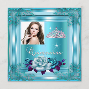 Convites Festa de Quinceanera 15 Anos Rosas Azul Turquesa F
