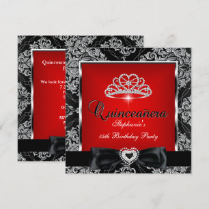 Convites Festa de Quinceanera 15 Vermelho Damasco Prata Pre