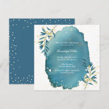 Festa de Quinceanera Brilho Dourado Azul Botânico
