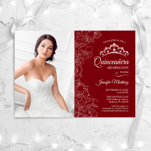 Convites Festa De Quinceanera Com Foto - Floral Branco Verm