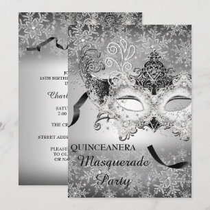Convites Festa de Quinceanera com Máscara de Floco de Neve 