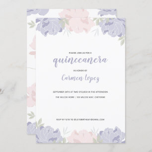Convites Festa de Quinceanera de Penas Rosa e Púrpura