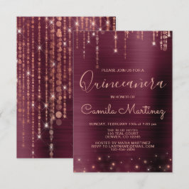 Convites Festa de Quinceanera Dourada e Borgonha