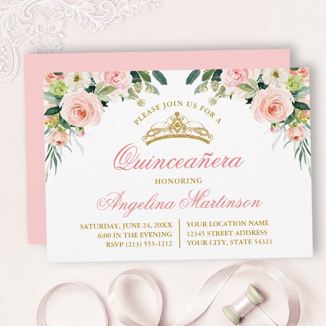 Convites Festa de Quinceanera Floral Branca de Aquarela (Customize to change text color, style, add text & photos to back or change color of back of card.)