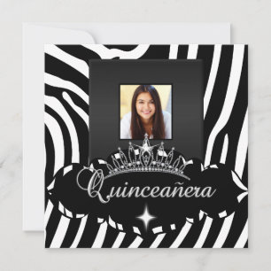 Convites Festa de Quinceanera Menina Zebra Preto e Branco F