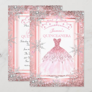 Convites Festa de Quinceanera Pink Silver Winter Wonderland