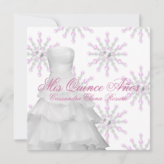 Convites Festa de Quinceanera Pink Winter Wonderland (Frente)