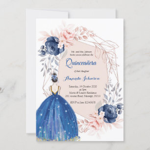 Convites Festa de Quinceañera Princesa Azul Marinho em Espa