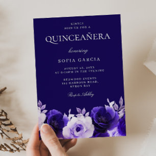 Convites Festa de Quinceanera, Rosas Elegantes Azuis da Mei