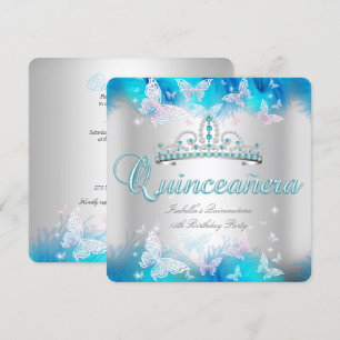 Convites Festa de Quinceanera Tiara Borboleta Rosa Azul Tur