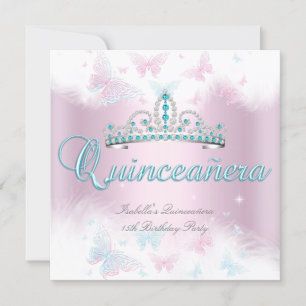 Convites Festa de Quinceanera Tiara Borboleta Rosa Azul Tur