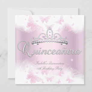 Convites Festa de Quinceanera Tiara Rosa Branca Borboleta