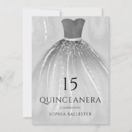Convites Festa de Quinceanera, um belo vestido de Silver Se