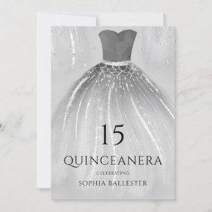 Convites Festa de Quinceanera, um belo vestido de Silver Se