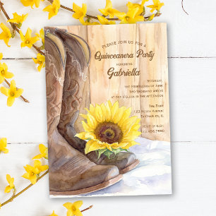 Convites Festa de Quinceanera Western Sunflower e Botas