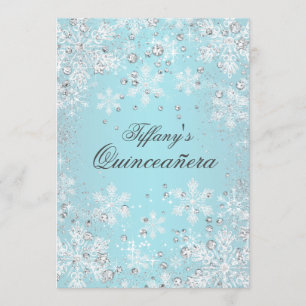 Convites Festa de Quinze Anos Blue Snowflake Winter Wonderl