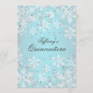 Convites Festa de Quinze Anos Blue Snowflake Winter Wonderl