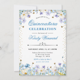 Convites Festa de Quinze Anos Blue White Wildflowers Esquec