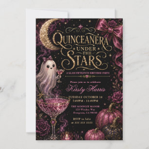 Convites Festa de Quinze Anos Fantasma Rosa Sob as Estrelas