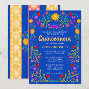 Convites Festa de Quinze Anos Mexicana Azul Real