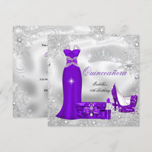 Convites Festa de Quinze Anos Roxo Prata Flocos de Neve S