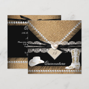 Convites Festa de Quinze Anos Rustico Chapéu de Cowgirl Bot