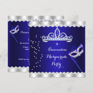 Convites Festa de Quinze Anos Tiara Azul Real Mascarada