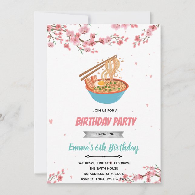 Convites Festa de ramen de dormir sob cerejeiras (Frente)