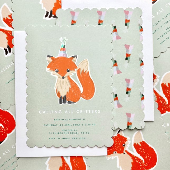 Convites Festa de Raposa Cachorada Aniversário do Woodland (Fox birthday party invitations)