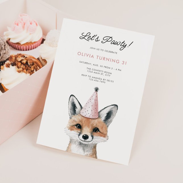 Convites Festa de Raposa Cachorada Aniversário do Woodland (Party Animal Fox Birthday Invite)