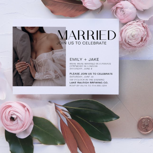 Convites Festa de Recepção de casamento de Fotografias Mode (Wedded Bliss! Join Our Post-Wedding Bash 🥂🎉 [Customize Here])