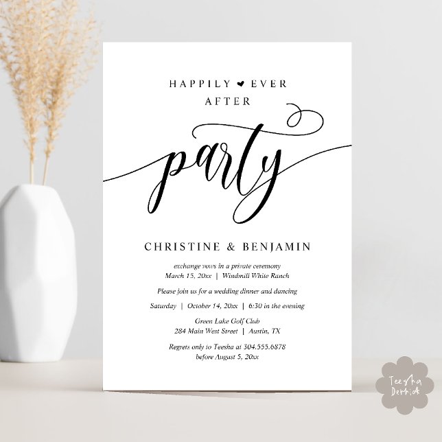 Convites Festa de Recepção Moderna Boho Felizes para Sempre (Modern Boho Happily Ever After Reception Party Invitation card PDF in black and white)