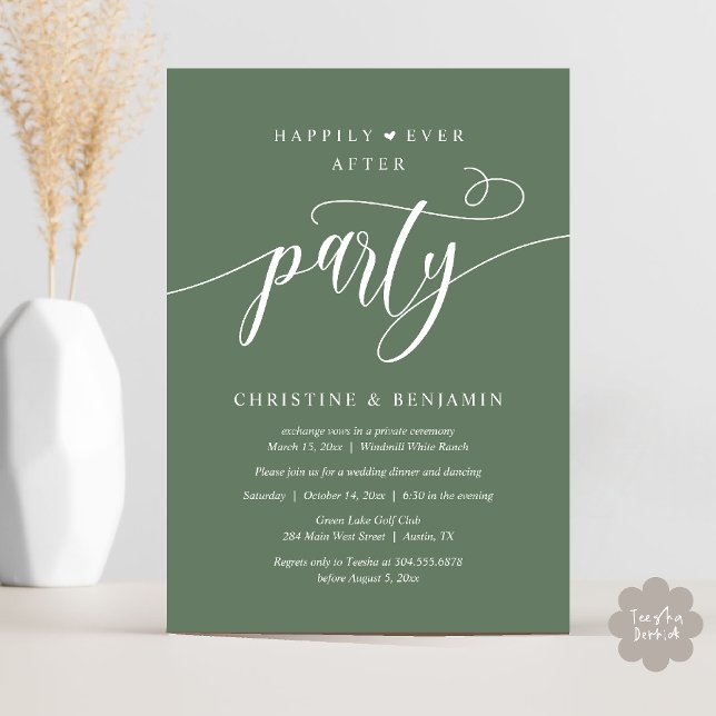 Convites Festa de Recepção Moderna Boho Felizes para Sempre (Modern Boho Happily Ever After Reception Party Invitation card PDF in sage green)