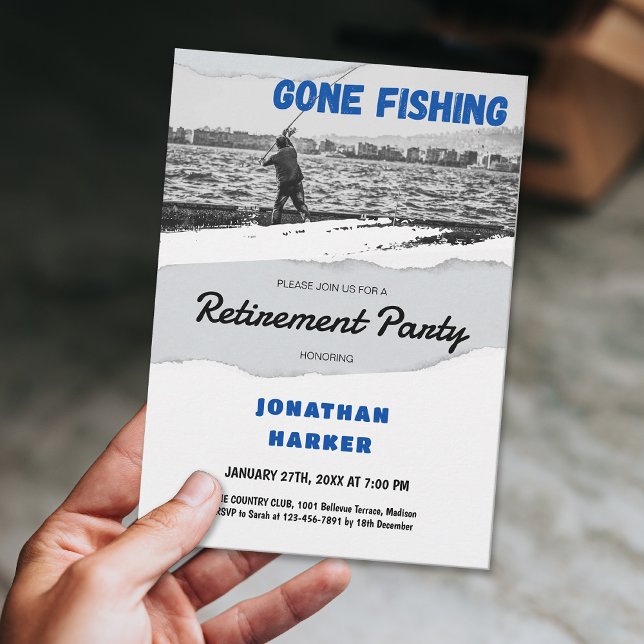 Convites Festa de Reforma da Pesca Isolada (Simple Gone Fishing Retirement Party Invitation)