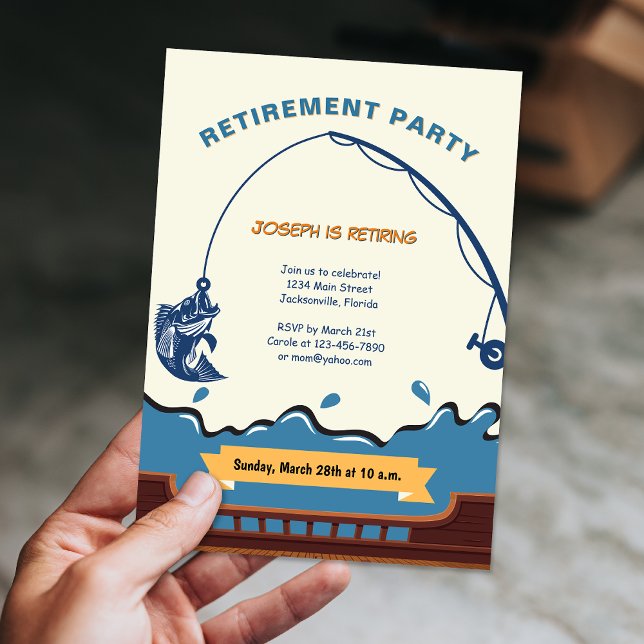 Convites Festa de Reforma da Pesca no Oceano Simples (Simple Ocean Fishing Retirement Party Invitation)