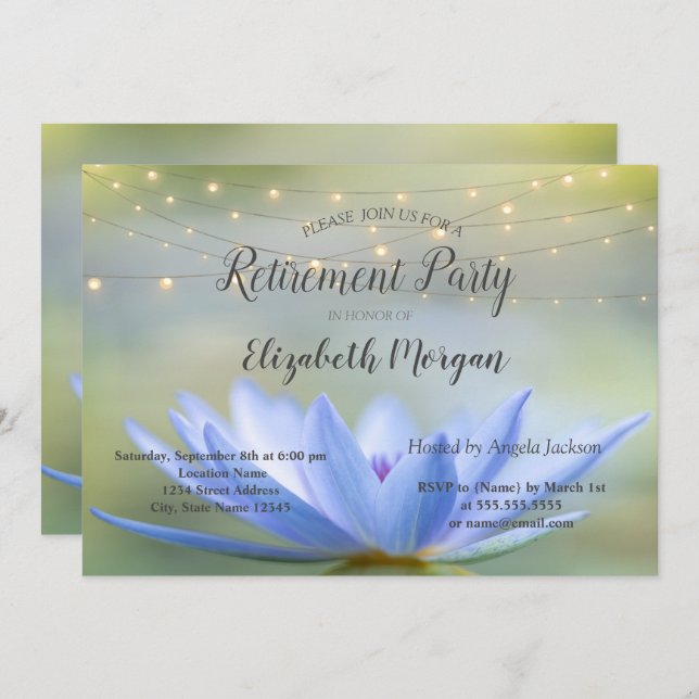 Convites Festa de Reforma das Luzes de String de Lotus Azul (Frente/Verso)