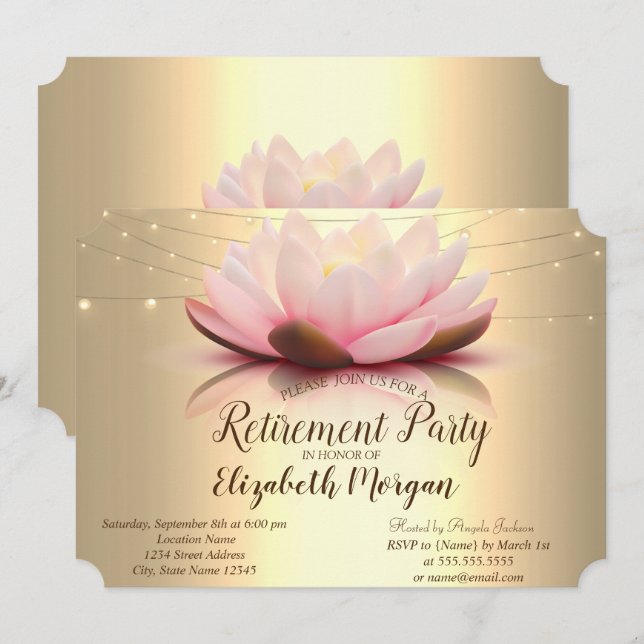 Convites Festa de Reforma das Luzes de String de Lotus Dour (Frente/Verso)