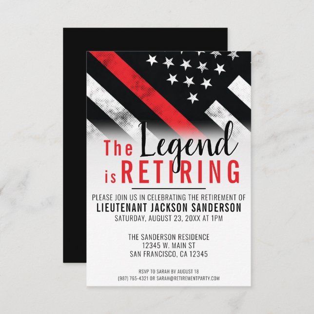 Convites Festa de Reforma do Bombeiro Thin Red Line (Frente/Verso)