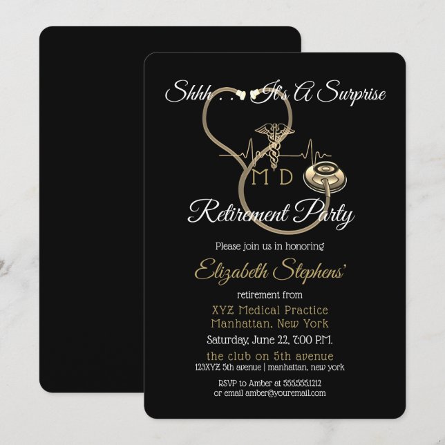Convites Festa de Reforma do Médico Stethoscope (Frente/Verso)
