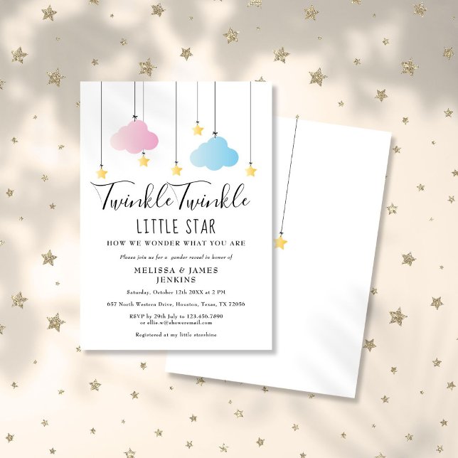 Convites Festa de Resseguros de Pequeno Sexo nas Estrelas (Twinkle Twinkle Little Star Gender Reveal Party Invitation)