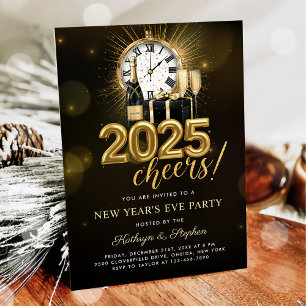 Convites Festa de Réveillon de Ano Novo 2025 Champanhe Dour