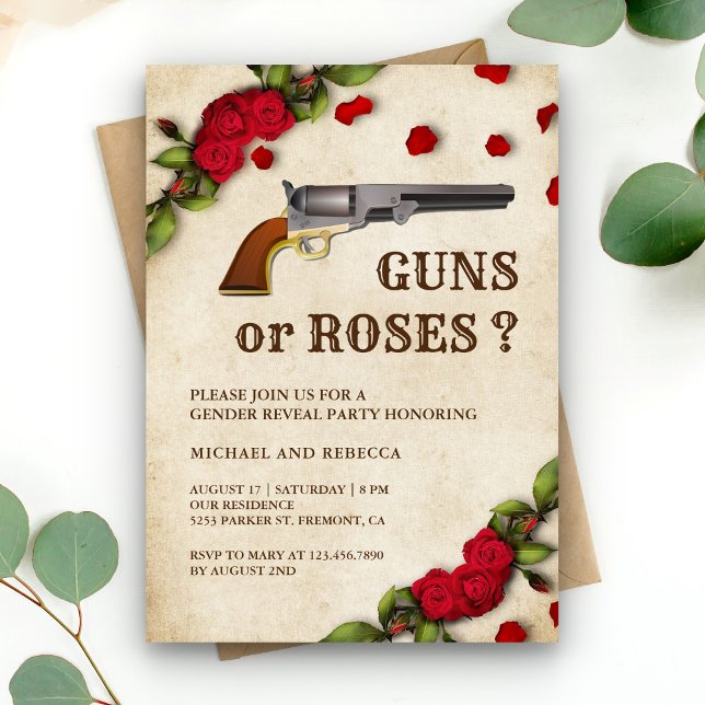 Convites Festa de Revelação de Gênero Armas ou Rosas (Criador carregado)