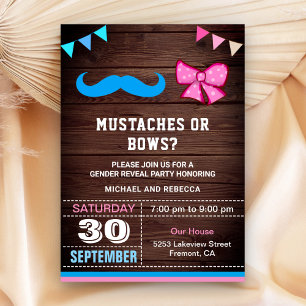 Convites Festa de Revelação de Gênero Bigodes ou Laços