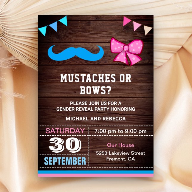 Convites Festa de Revelação de Gênero Bigodes ou Laços (Criador carregado)