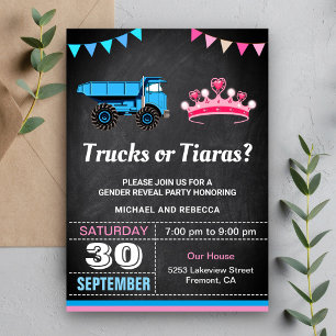Convites Festa de Revelação de Gênero Caminhões ou Tiaras